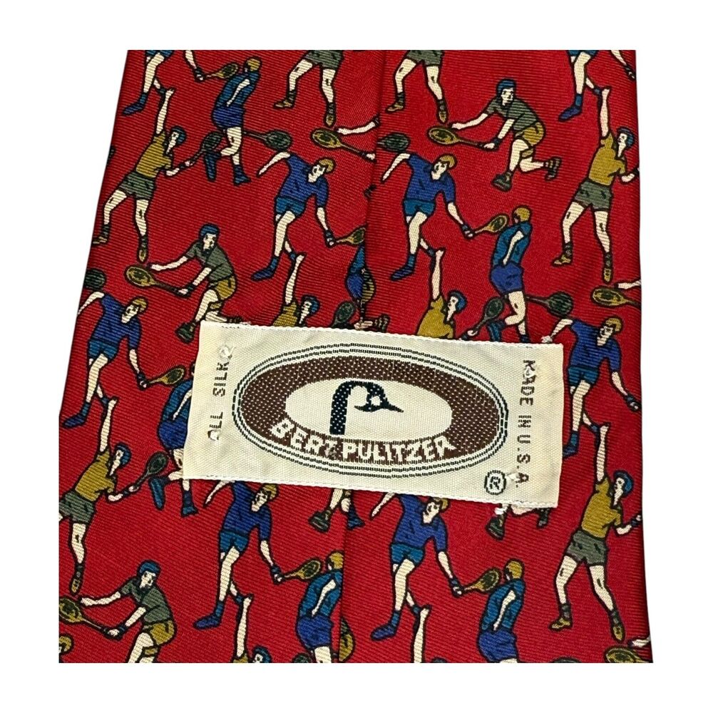 Bert Pulitzer Men’s Necktie Silk Tennis Players & Chain Link Designer Lot of 2 - Picture 3 of 11